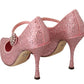 Crystal-Embellished Pink Silk Stilettos