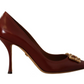 Elegant Brown Leather Heels with Gold Accents