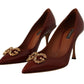 Elegant Brown Leather Heels with Gold Accents
