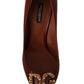 Elegant Brown Leather Heels with Gold Accents