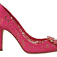 Crystal-Embellished Lace Heels in Pink
