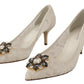 Elegant Crystal-Embellished Lace Heels Pumps
