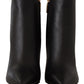 Elegant Black Leather Ankle Boots with Logo Heels