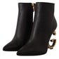 Elegant Black Leather Ankle Boots with Logo Heels