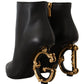 Elegant Black Leather Ankle Boots with Logo Heels