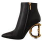 Elegant Black Leather Ankle Boots with Logo Heels