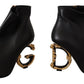 Elegant Black Leather Ankle Boots with Logo Heels