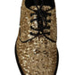 Elegant Golden Sequined Brogue Dress Shoes