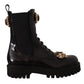 Crystal-Embellished Mid-Calf Combat Boots