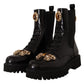 Crystal-Embellished Mid-Calf Combat Boots