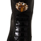 Crystal-Embellished Mid-Calf Combat Boots