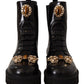 Crystal-Embellished Mid-Calf Combat Boots
