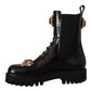 Crystal-Embellished Mid-Calf Combat Boots