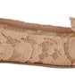 Elegant Beige Lace Ballet Flats with Crystal Buckle