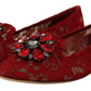 Radiant Red Lace Ballet Flats with Crystal Buckle