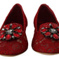 Radiant Red Lace Ballet Flats with Crystal Buckle