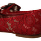 Radiant Red Lace Ballet Flats with Crystal Buckle