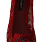 Radiant Red Lace Ballet Flats with Crystal Buckle