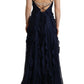 Elegant Navy Blue Sweetheart Ruffled Dress