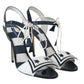 Striped Elegance Leather Heel Sandals