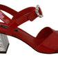 Red Leather Crystal Heels Sandals