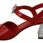 Red Leather Crystal Heels Sandals