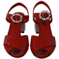 Red Leather Crystal Heels Sandals