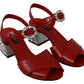 Red Leather Crystal Heels Sandals