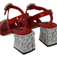 Red Leather Crystal Heels Sandals