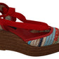 Multicolor Raffia Wedge Heels Sandals