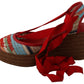 Multicolor Raffia Wedge Heels Sandals