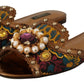 Chic Floral Print Flat Sandals with Faux Pearl Detail