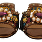 Chic Floral Print Flat Sandals with Faux Pearl Detail