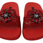Floral Lace Crystal-Embellished Slide Flats