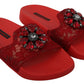Floral Lace Crystal-Embellished Slide Flats