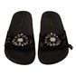 Elegant Floral Lace Crystal-Embellished Slides