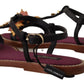 Embroidered Flat Leather Sandals
