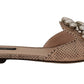 Crystal Embellished Nude Leather Slides
