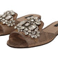 Crystal Embellished Nude Leather Slides
