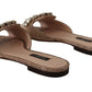 Crystal Embellished Nude Leather Slides