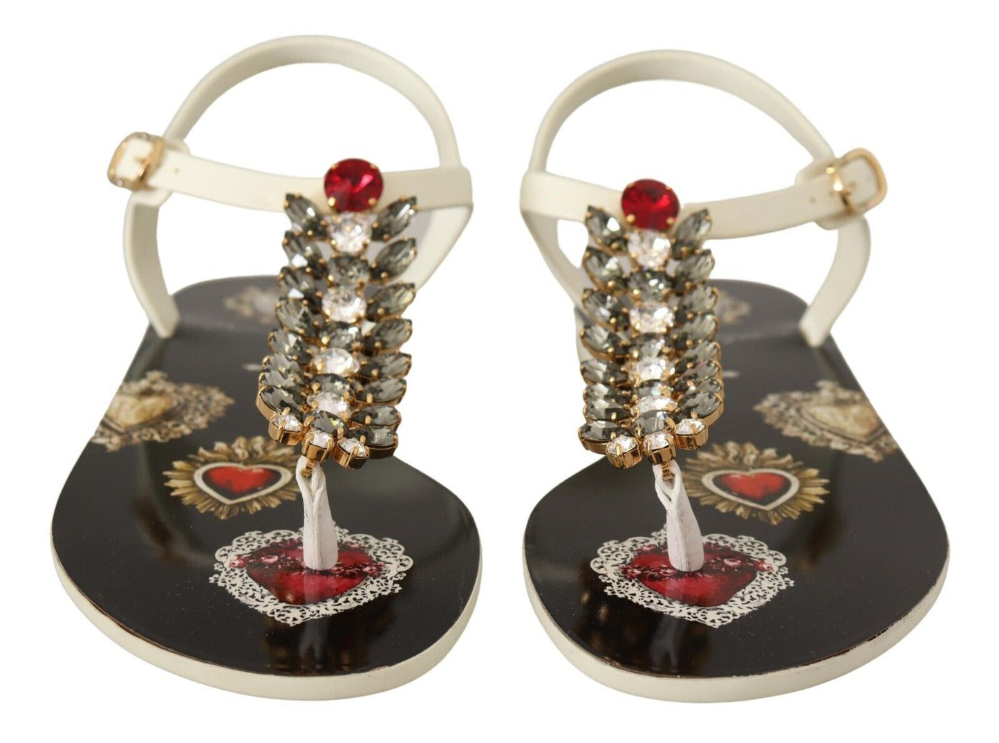 T-Strap Heart Crystal Embellished Sandals