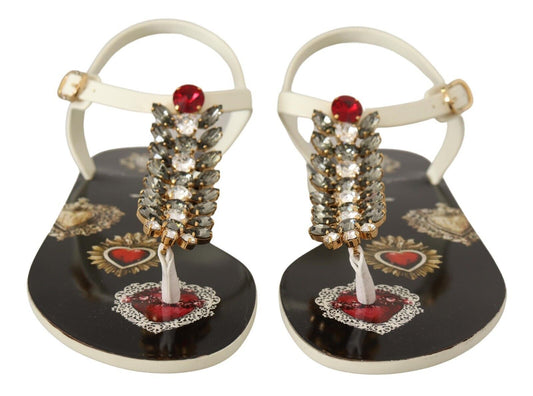 T-Strap Heart Crystal Embellished Sandals
