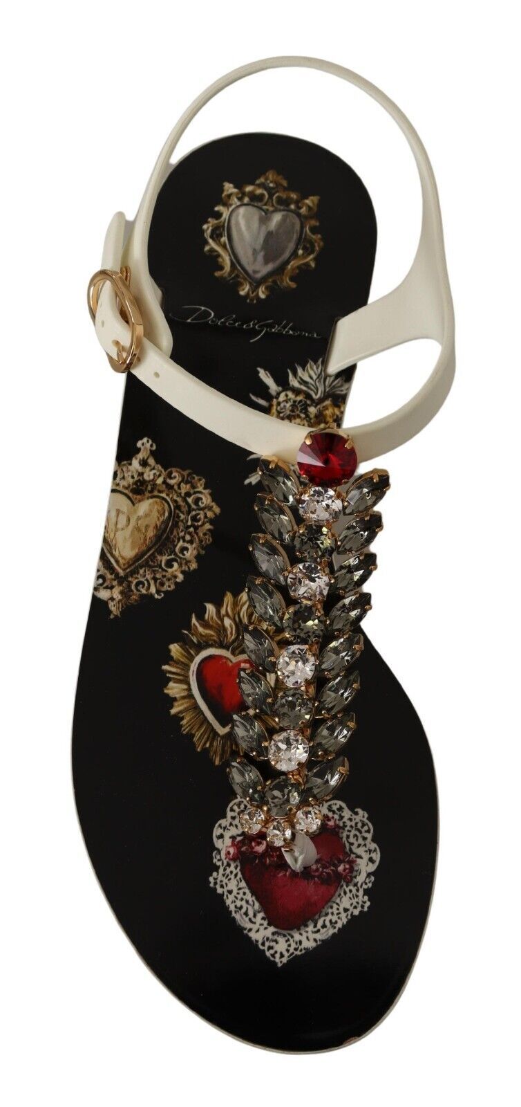T-Strap Heart Crystal Embellished Sandals