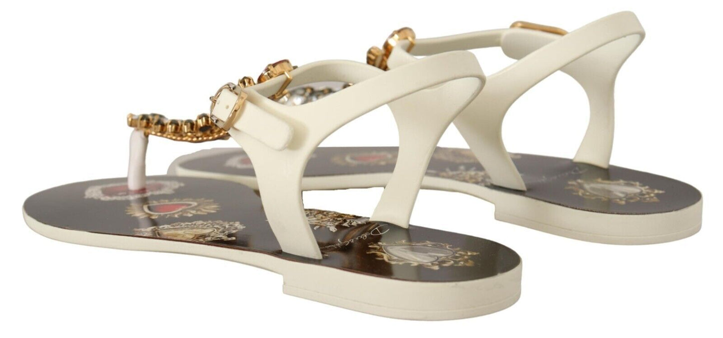 T-Strap Heart Crystal Embellished Sandals