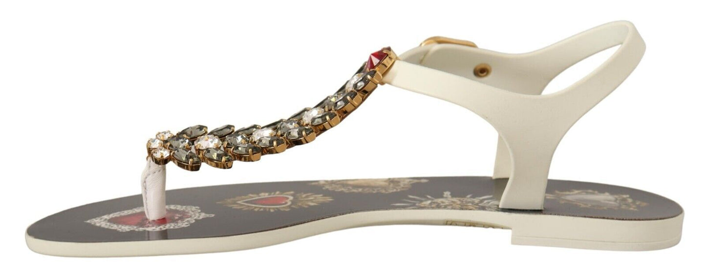 T-Strap Heart Crystal Embellished Sandals