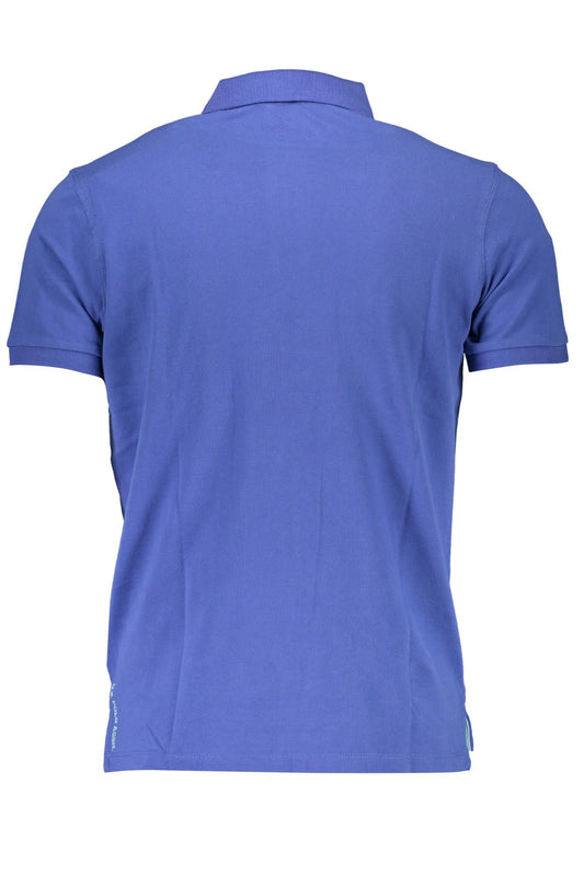 Blue Cotton Men Polo Shirt