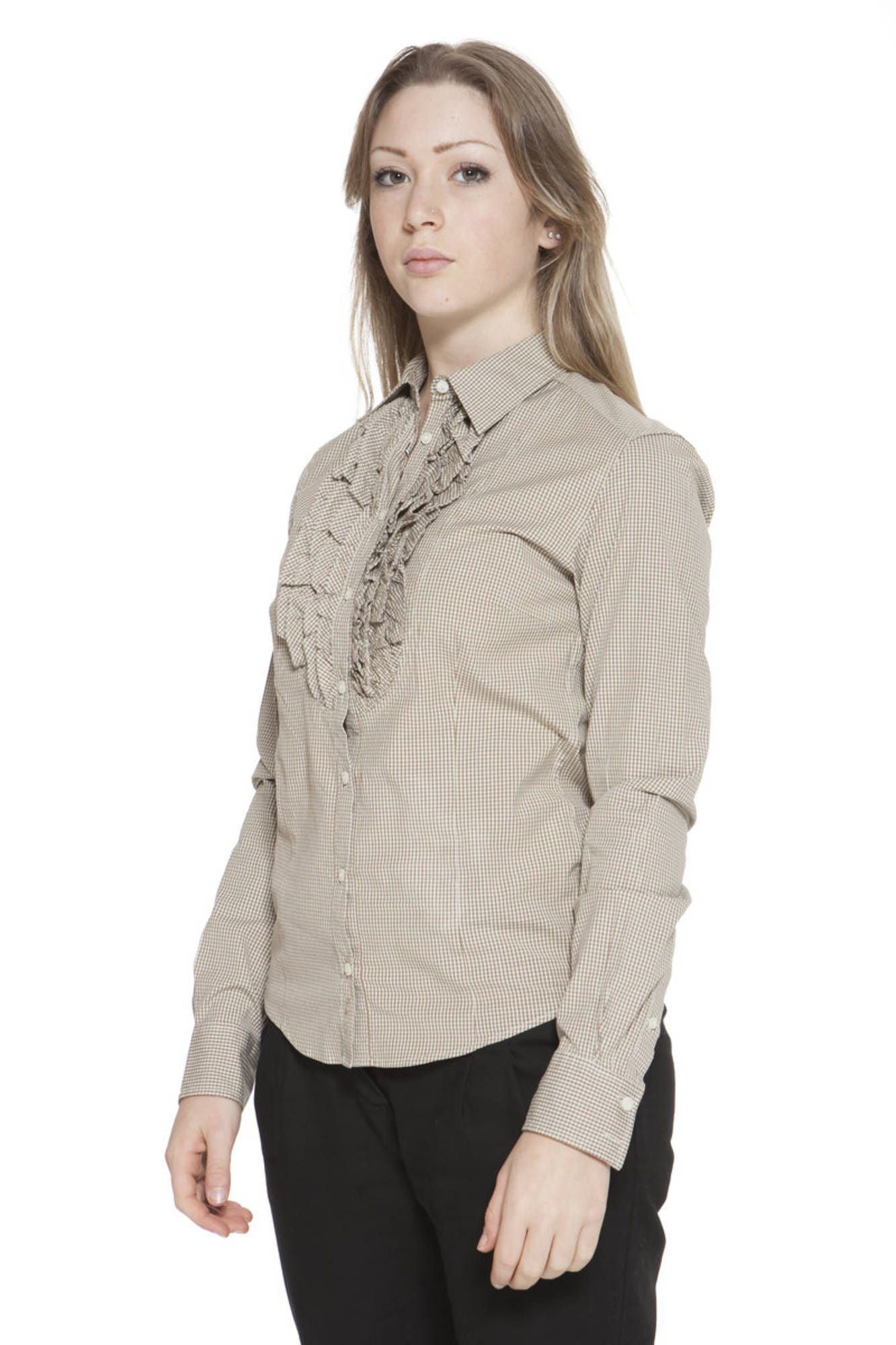 Brown Cotton Women Shirt
