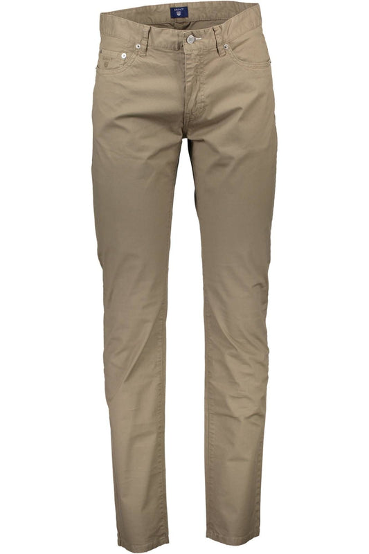 Beige Cotton Men Trouser