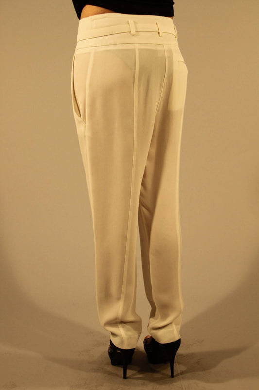 White Viscose Women Trouser