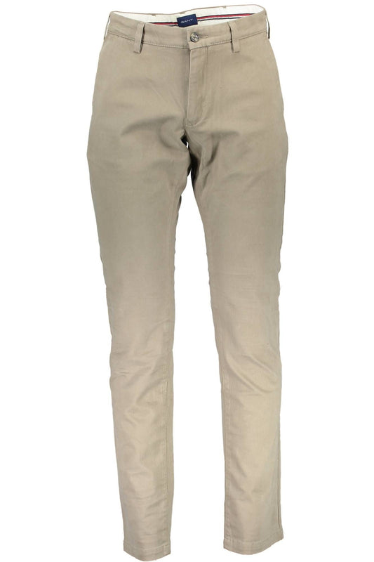 Beige Cotton Men Trouser